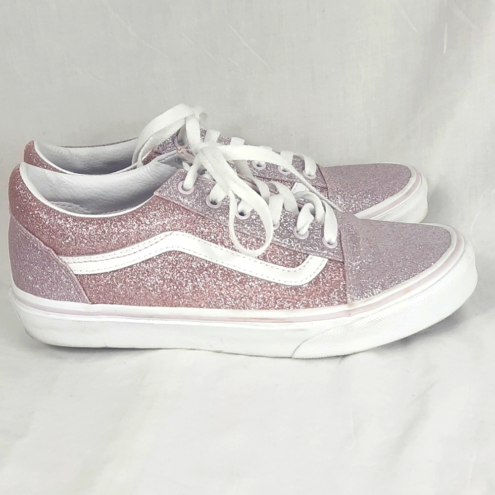 Vans Old Skool Juniors Girls Glitter Shoes Size 5.5 Pink Sneakers